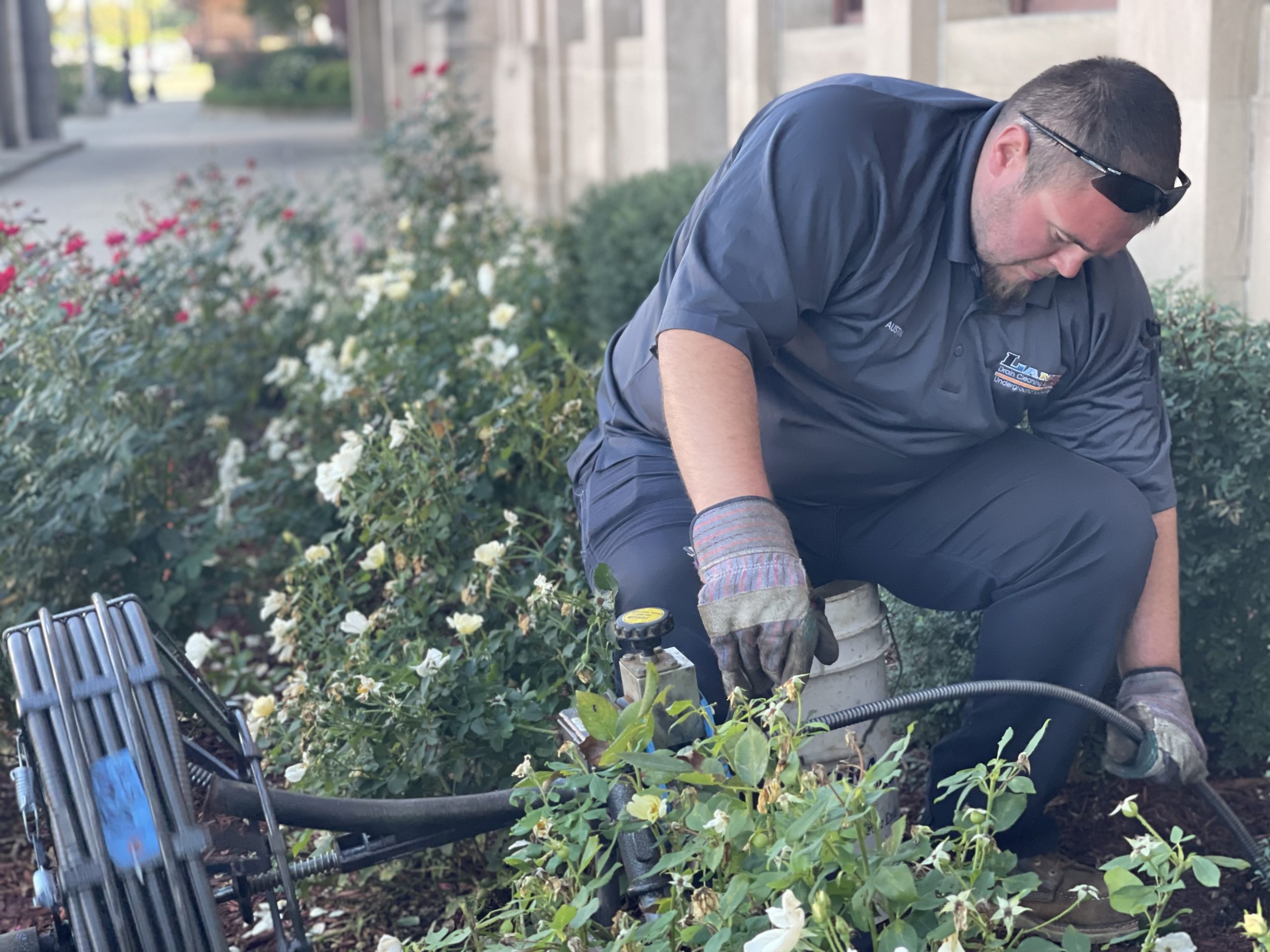 Lanz technician using a hydro jetter on sewer line